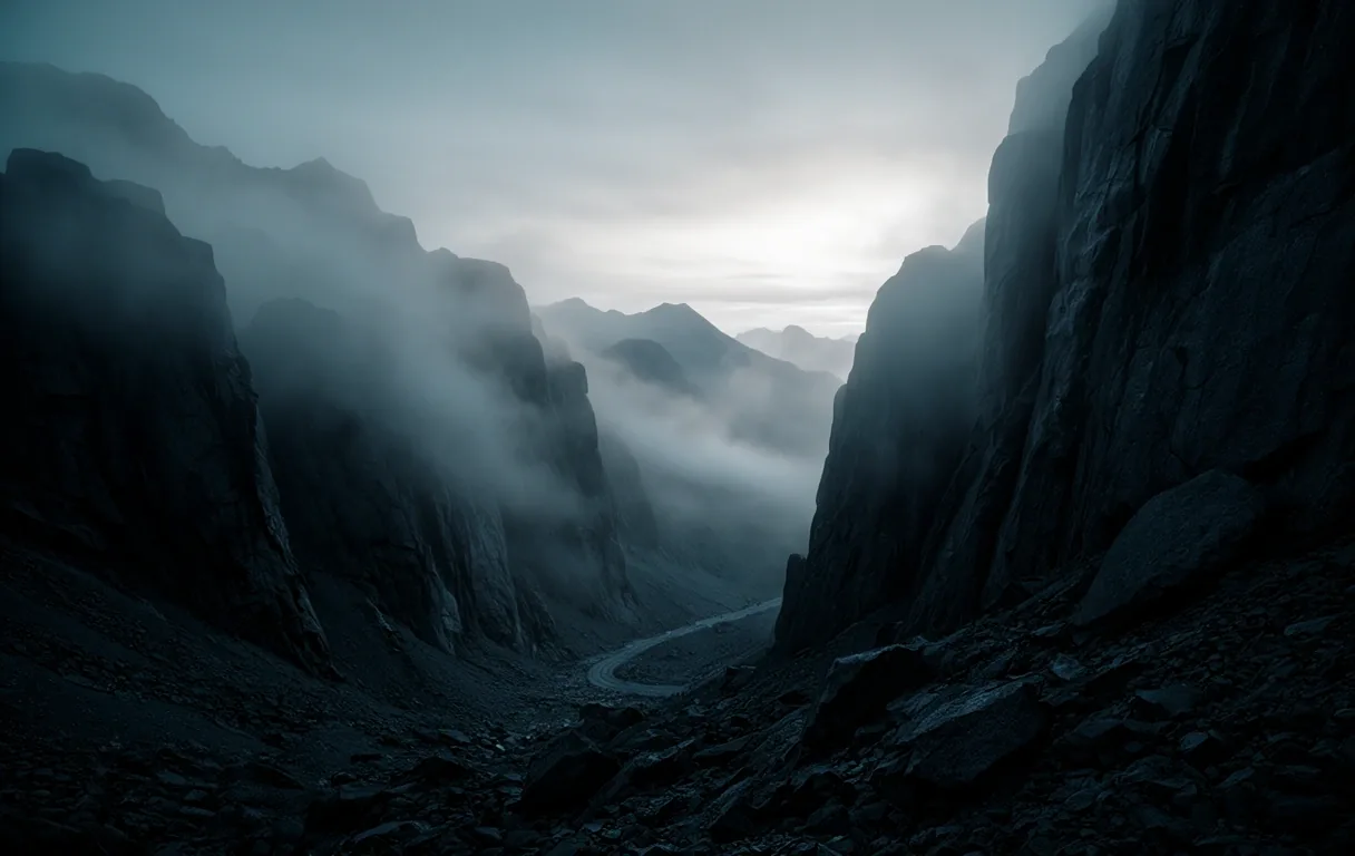 Cold atmospheric mountain landscape